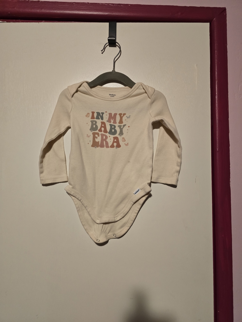 Gerber Cream Long-Sleeve Baby One-Piece with 'In My Baby Era' Graphic